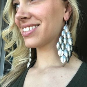 Silver layered leaf earrings